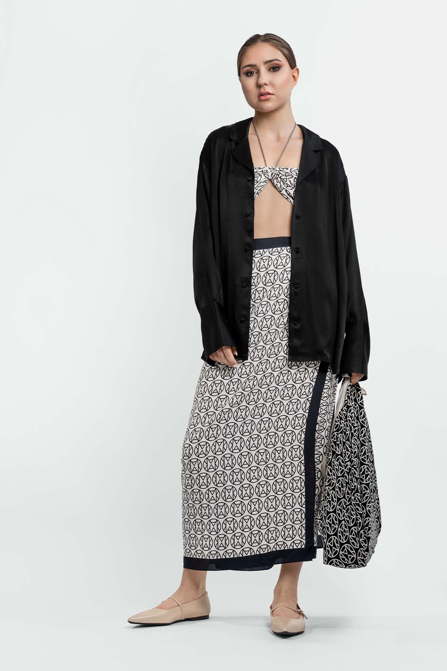 MAANKA MONOGRAM SILK SCARF BLACK