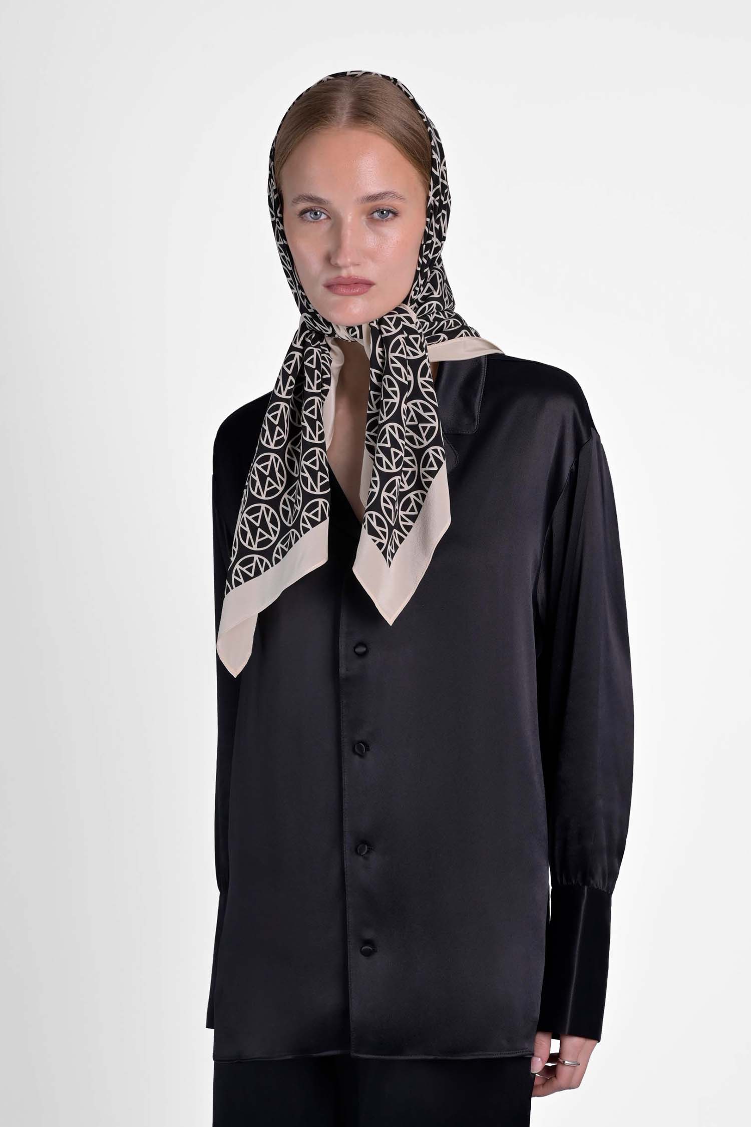 MAANKA MONOGRAM SILK SCARF CRÈME